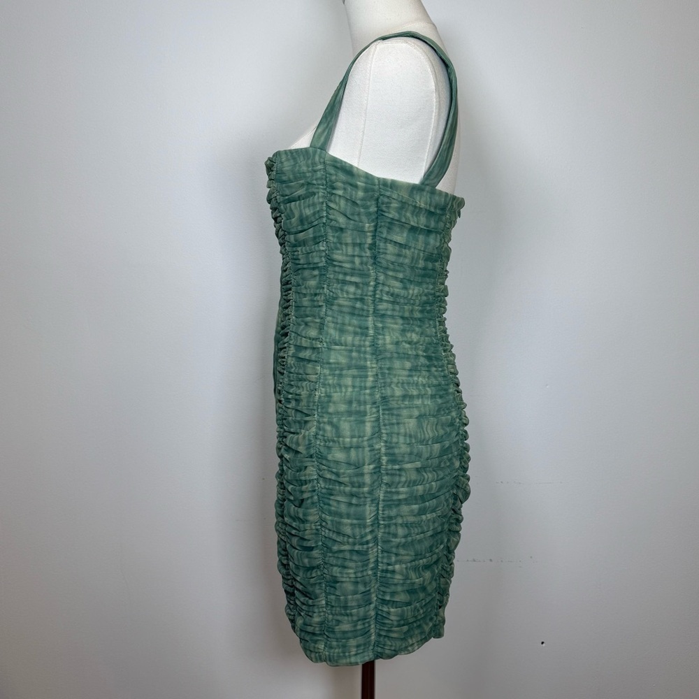 New! Fashion Nova ‘Marlie’ Mesh Green Ruched Mini Dress Women’s Size Medium - Picture 7 of 15